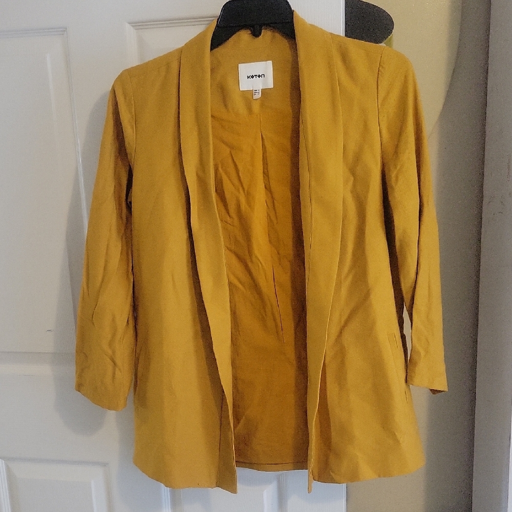 Koton Mustard Open-Front Blazer Jacket side pocket slit back SzEur40